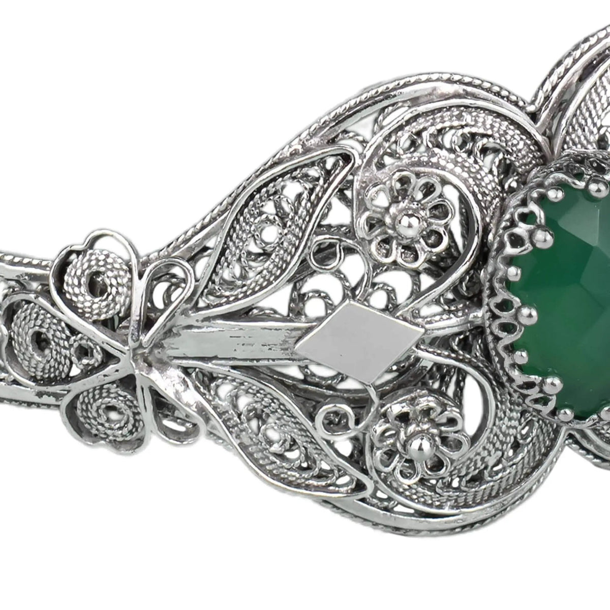 Sterling Silver Filigree Art Green Agate Gemstone Women Cuff Bracelet - Drakoi Marketplace