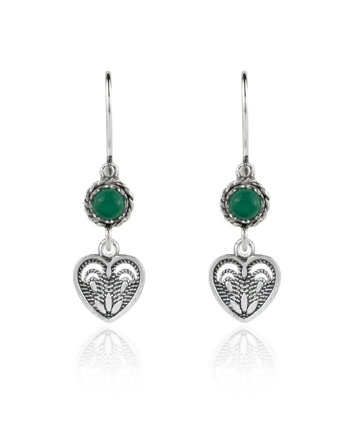 Sterling Silver Filigree Art Heart Shaped Gemstone Women Dangle Earrings - Drakoi Marketplace