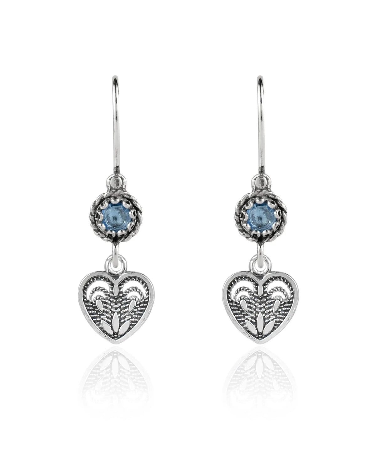 Sterling Silver Filigree Art Heart Shaped Gemstone Women Dangle Earrings - Drakoi Marketplace