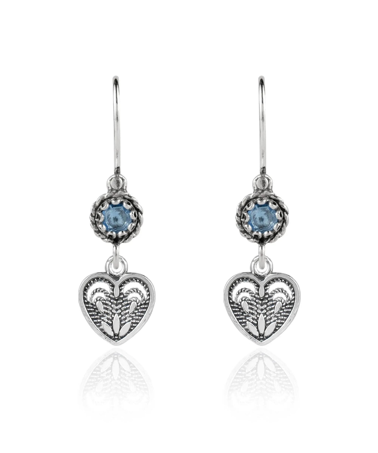 Sterling Silver Filigree Art Heart Shaped Gemstone Women Dangle Earrings - Drakoi Marketplace