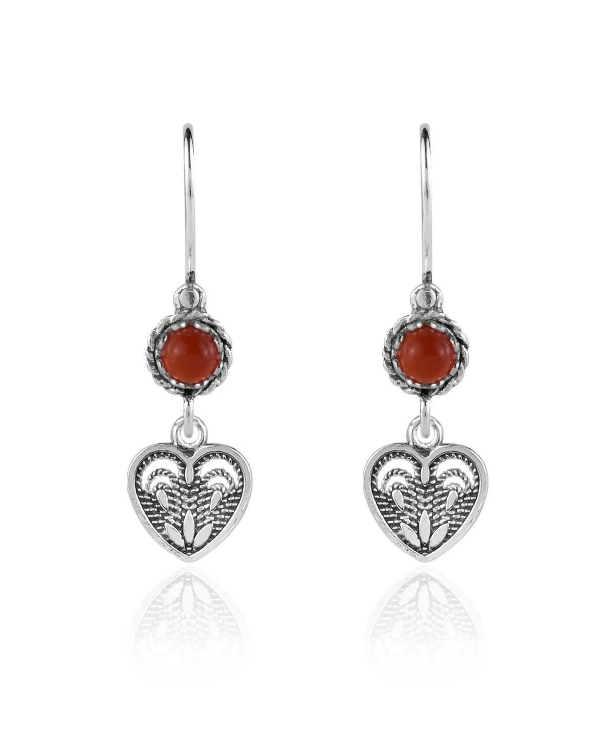 Sterling Silver Filigree Art Heart Shaped Gemstone Women Dangle Earrings - Drakoi Marketplace