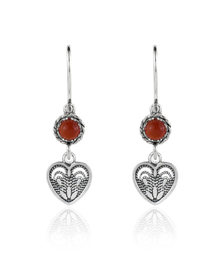 Sterling Silver Filigree Art Heart Shaped Gemstone Women Dangle Earrings - Drakoi Marketplace