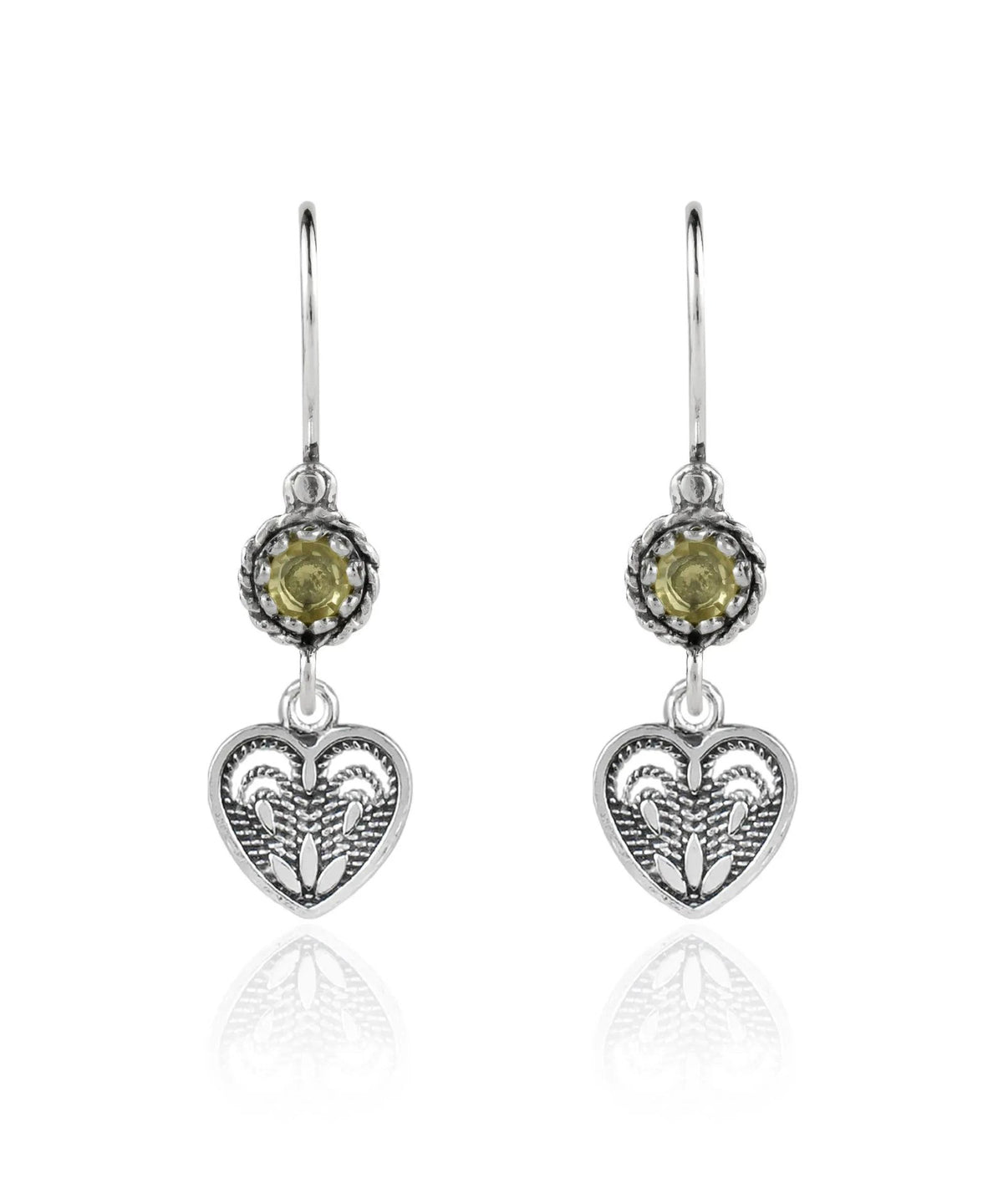 Sterling Silver Filigree Art Heart Shaped Gemstone Women Dangle Earrings - Drakoi Marketplace