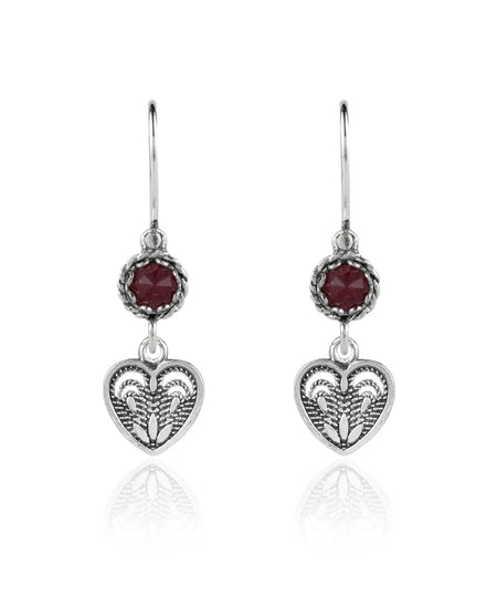 Sterling Silver Filigree Art Heart Shaped Gemstone Women Dangle Earrings - Drakoi Marketplace