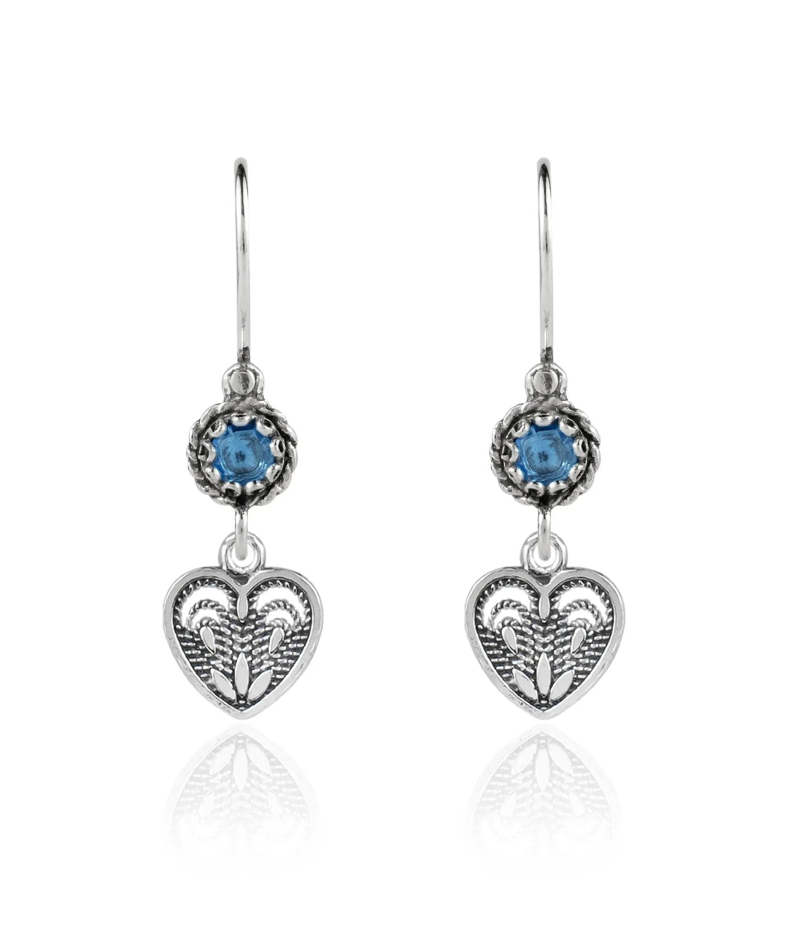 Sterling Silver Filigree Art Heart Shaped Gemstone Women Dangle Earrings - Drakoi Marketplace