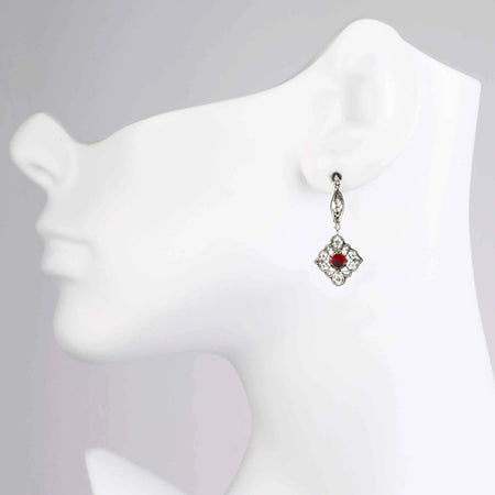 Sterling Silver Filigree Art Ruby Gemstone Women Dangle Drop Earrings - Drakoi Marketplace