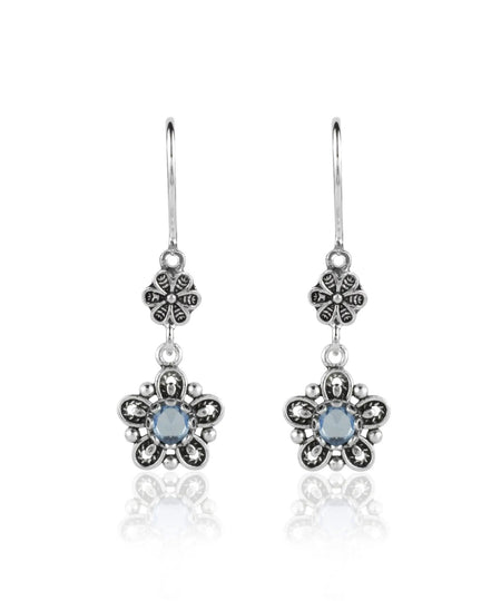 Sterling Silver Filigree Art Star Gemstone Women Dangle Earrings - Drakoi Marketplace