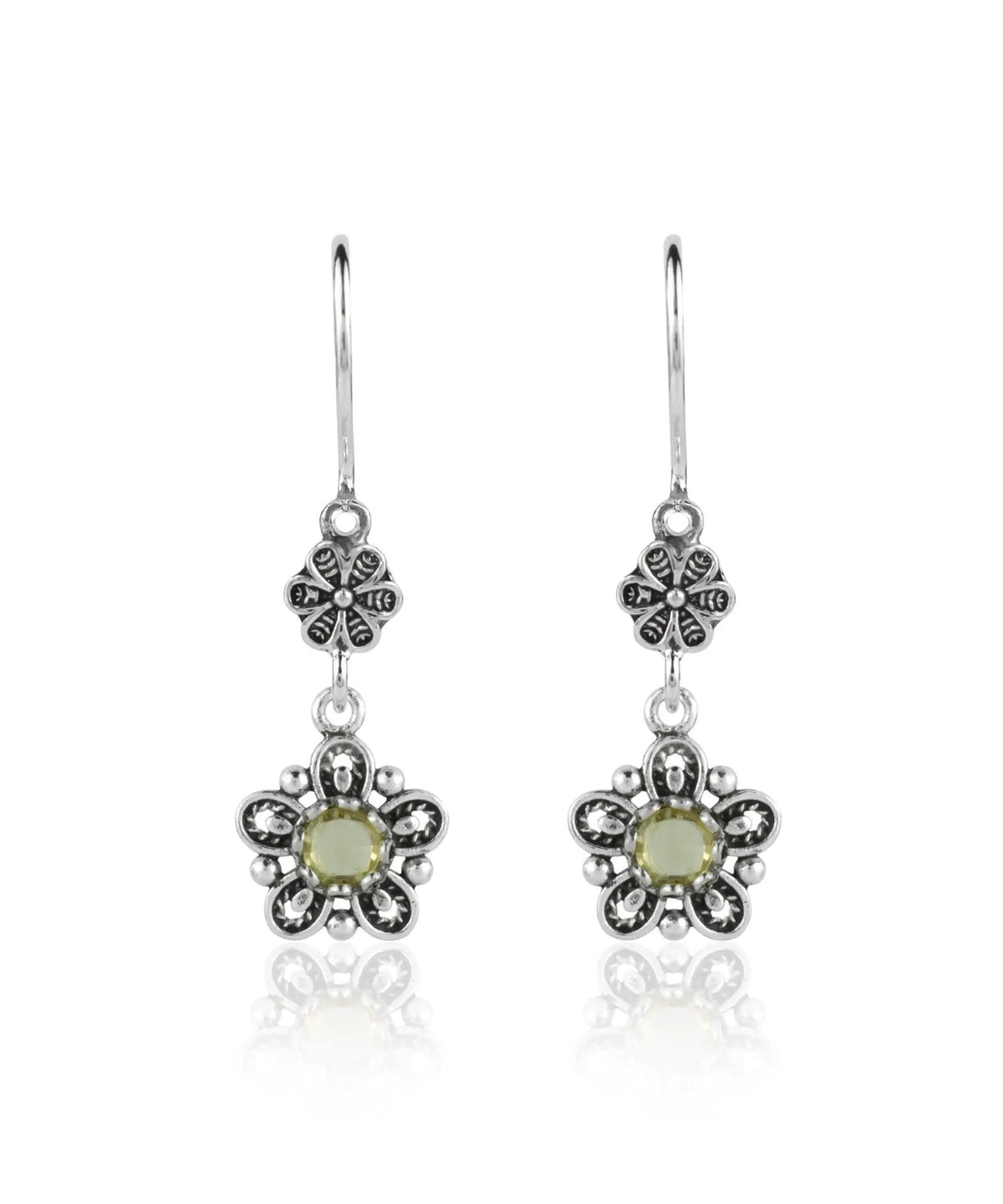 Sterling Silver Filigree Art Star Gemstone Women Dangle Earrings - Drakoi Marketplace