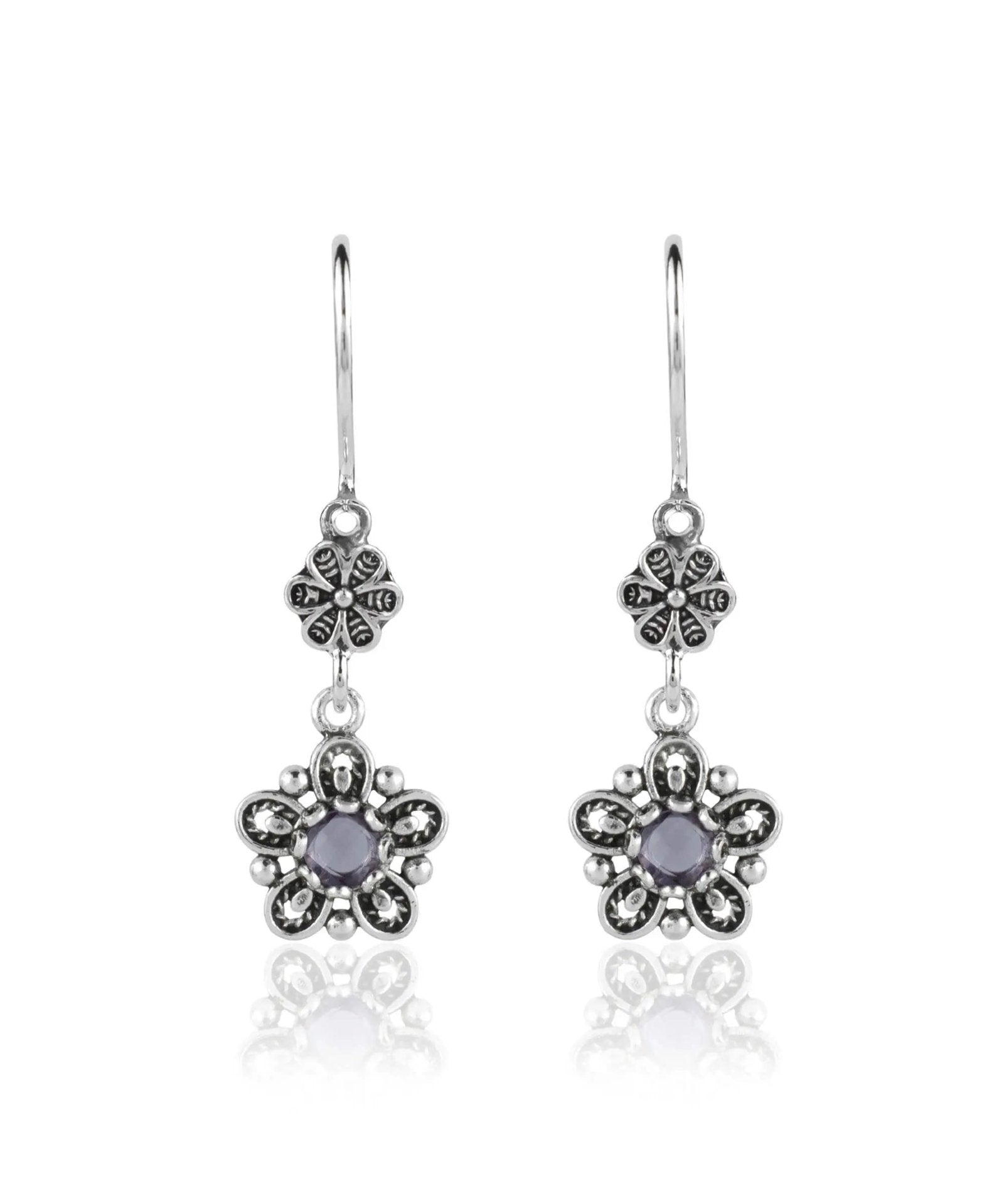 Sterling Silver Filigree Art Star Gemstone Women Dangle Earrings - Drakoi Marketplace