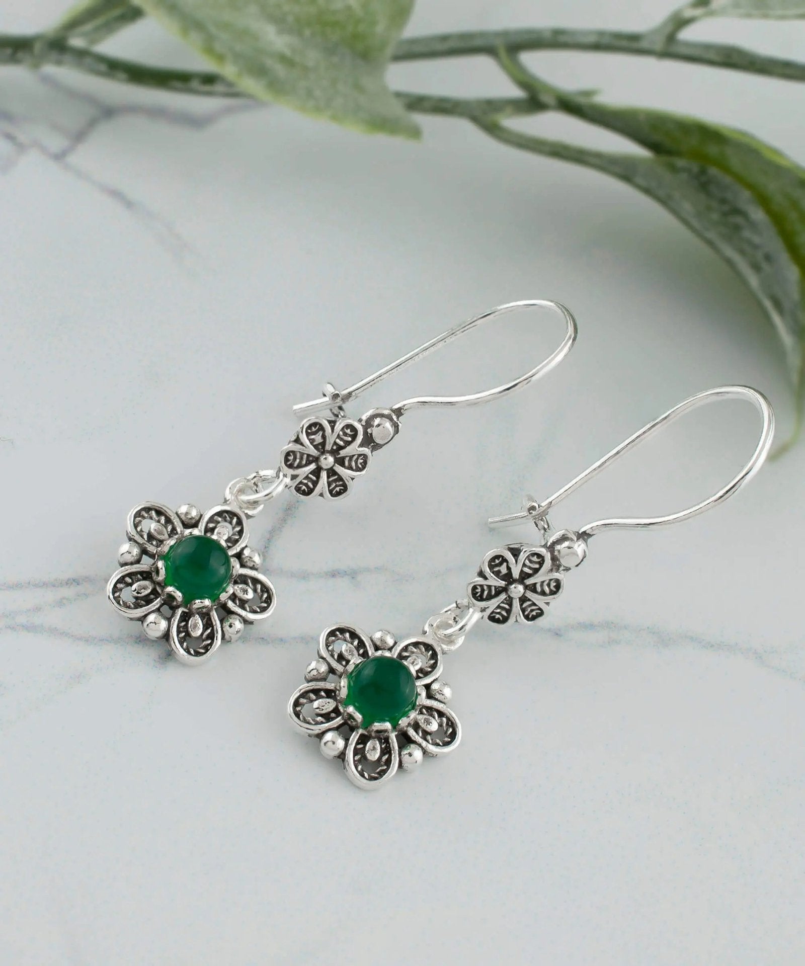 Sterling Silver Filigree Art Star Gemstone Women Dangle Earrings - Drakoi Marketplace