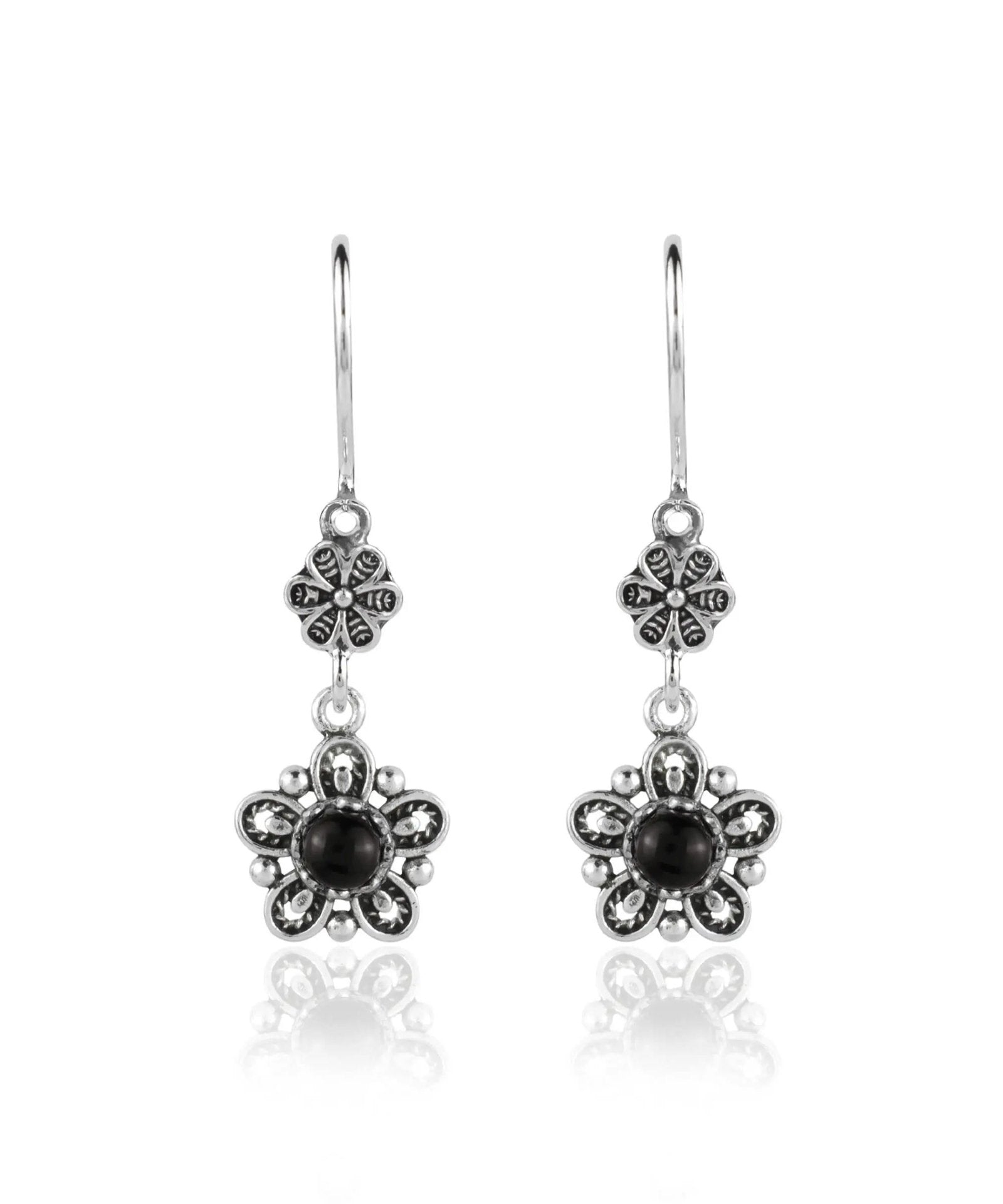 Sterling Silver Filigree Art Star Gemstone Women Dangle Earrings - Drakoi Marketplace