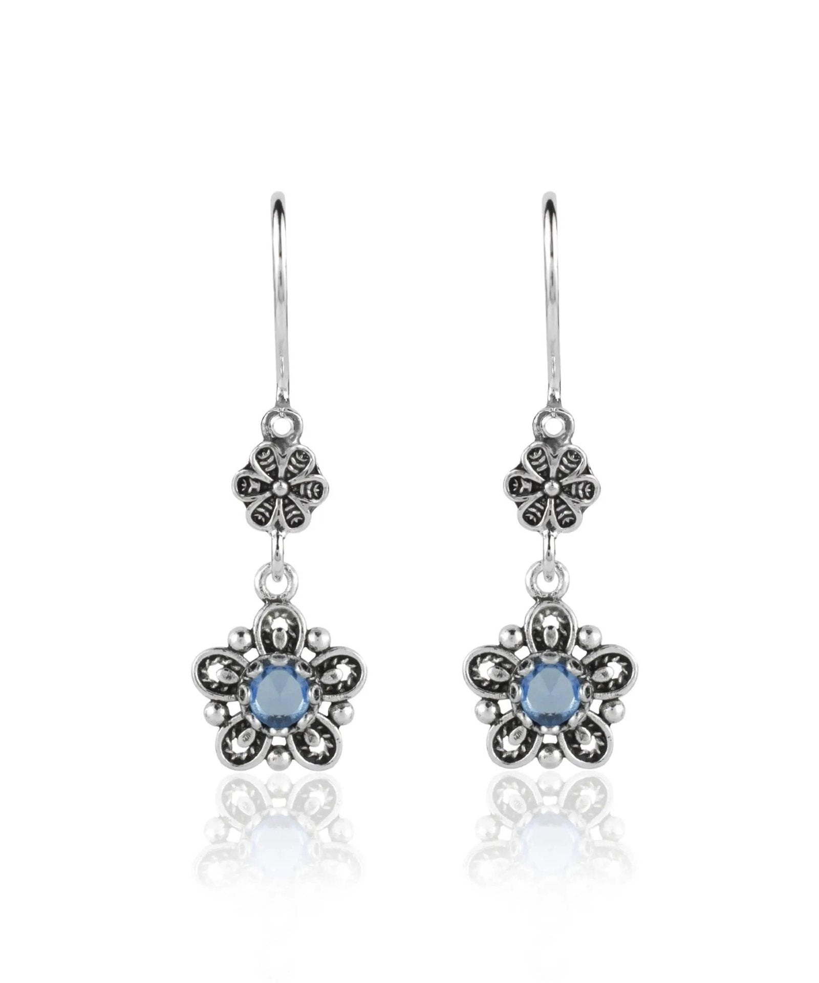 Sterling Silver Filigree Art Star Gemstone Women Dangle Earrings - Drakoi Marketplace