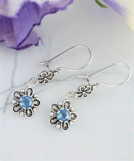 Sterling Silver Filigree Art Star Gemstone Women Dangle Earrings - Drakoi Marketplace