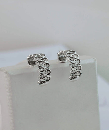 Sterling Silver Filigree Art Women Drop Figured C Hoop Stud Earrings - Drakoi Marketplace