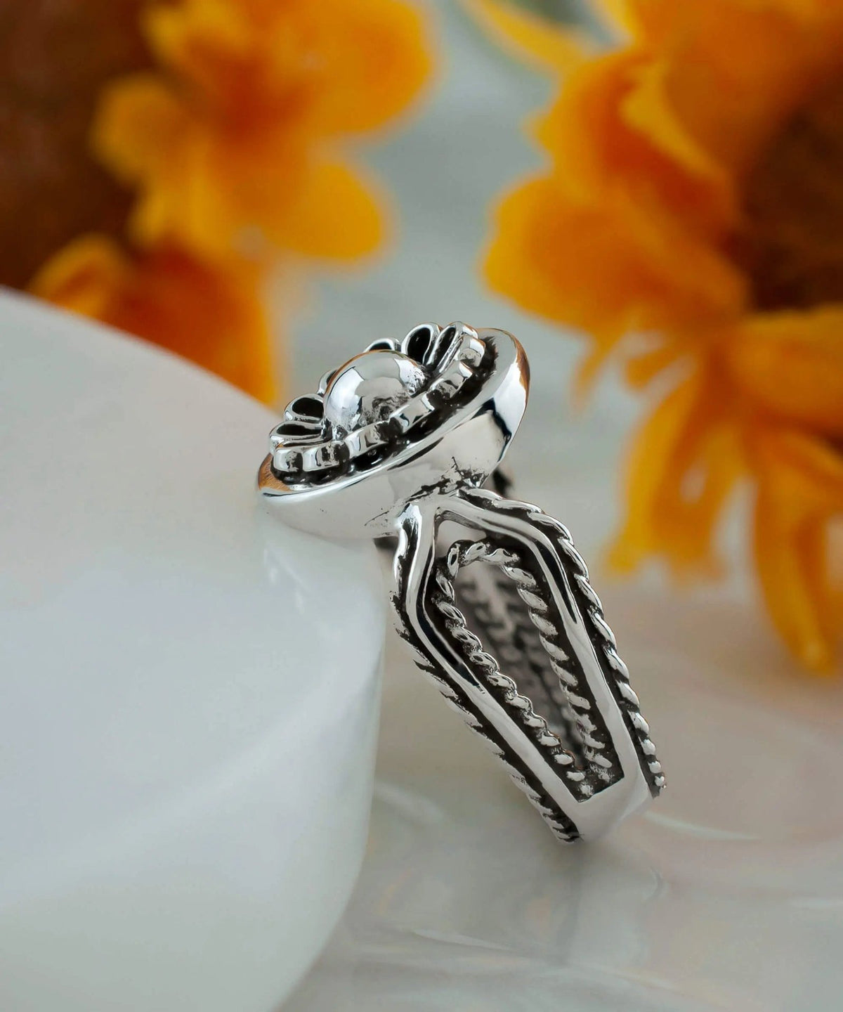 Sterling Silver Filigree Art Women Lace Dainty Cocktail Ring - Drakoi Marketplace