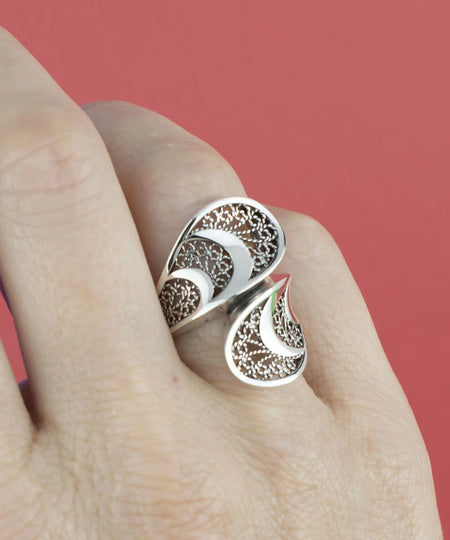 Sterling Silver Filigree Art Women Twisted Bypass Cocktail Ring - Drakoi Marketplace