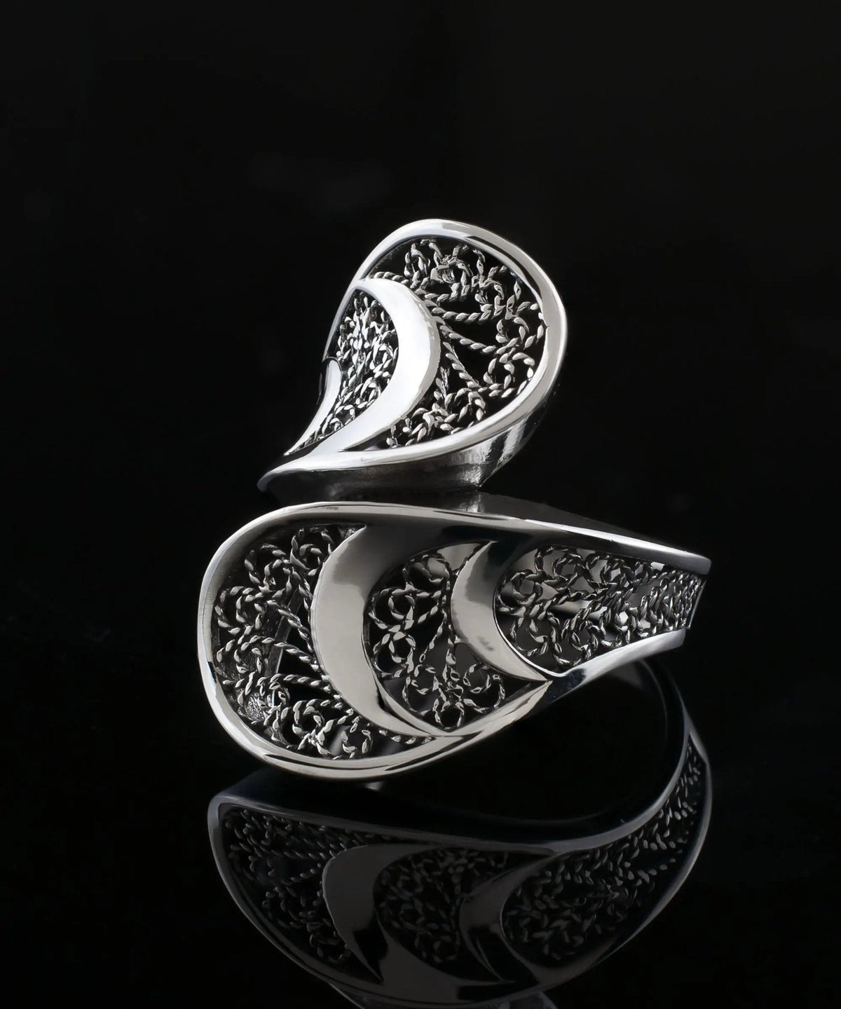 Sterling Silver Filigree Art Women Twisted Bypass Cocktail Ring - Drakoi Marketplace