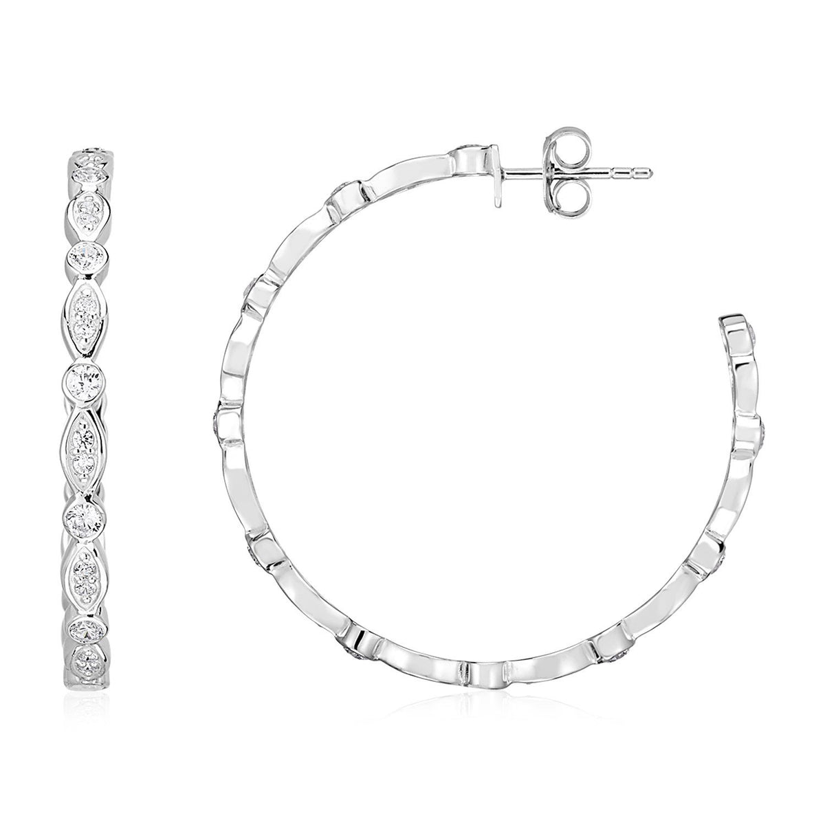 Sterling Silver Hoop Earrings with Round and Marquise Cubic Zirconias - Drakoi Marketplace