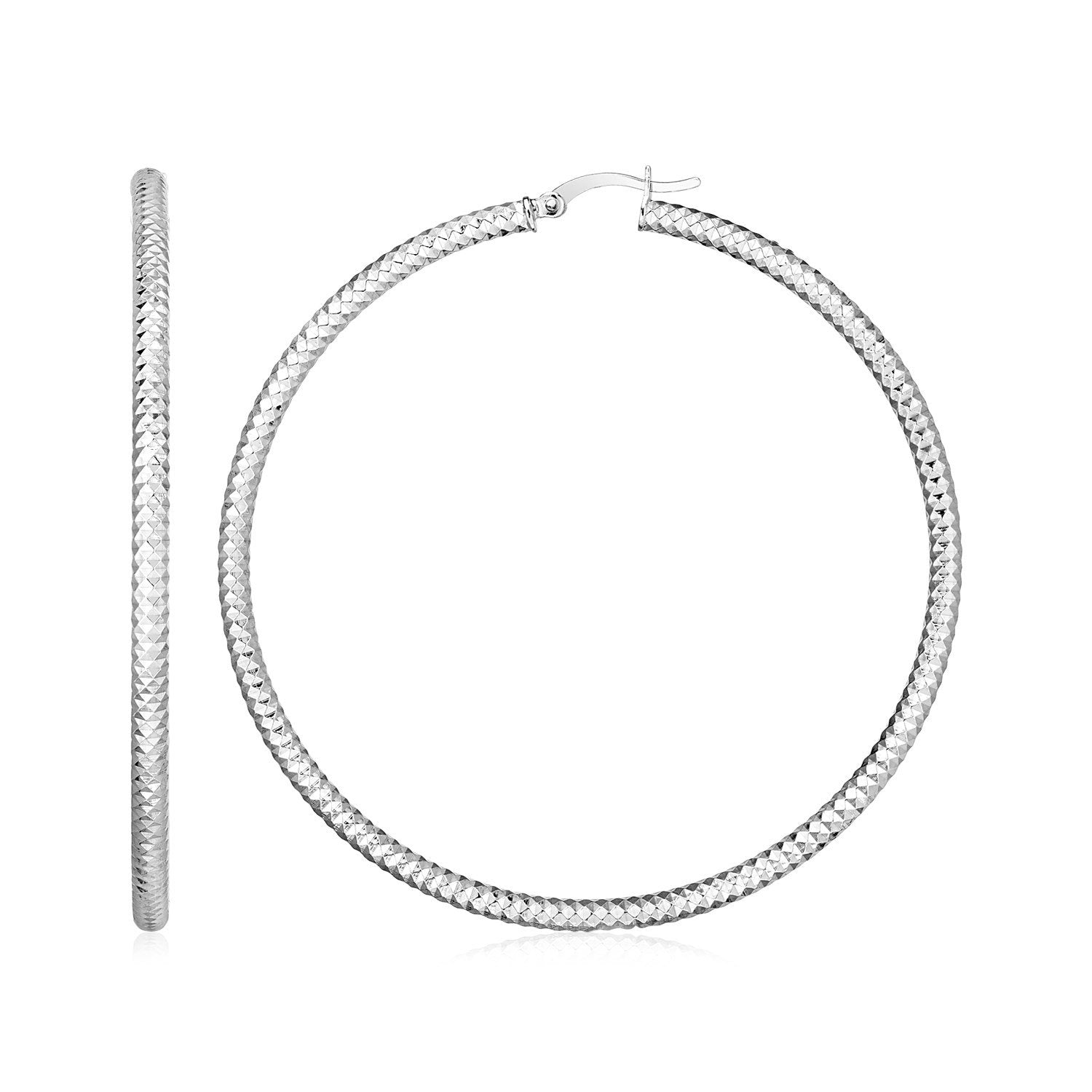 Sterling Silver Large Hoop Earrings with Braid Texture - Drakoi Marketplace