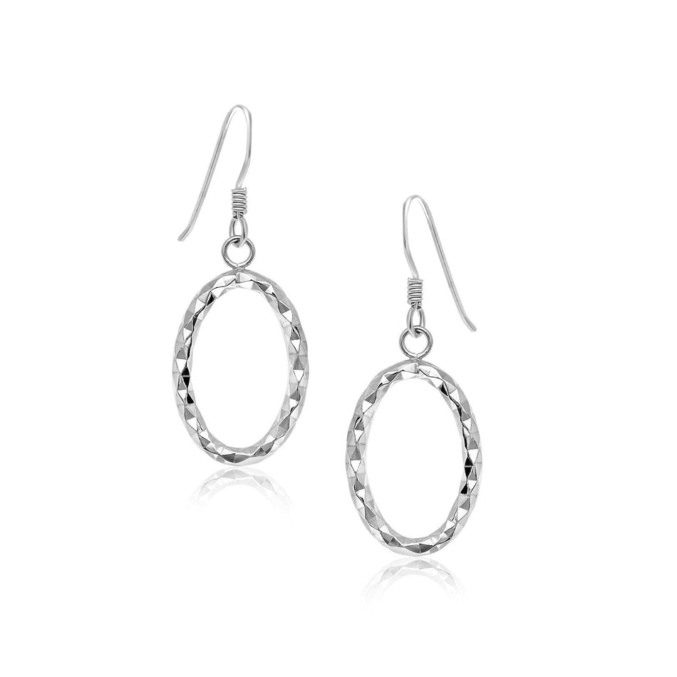 Sterling Silver Open Oval Drop Earrings with Textured Design - Drakoi Marketplace
