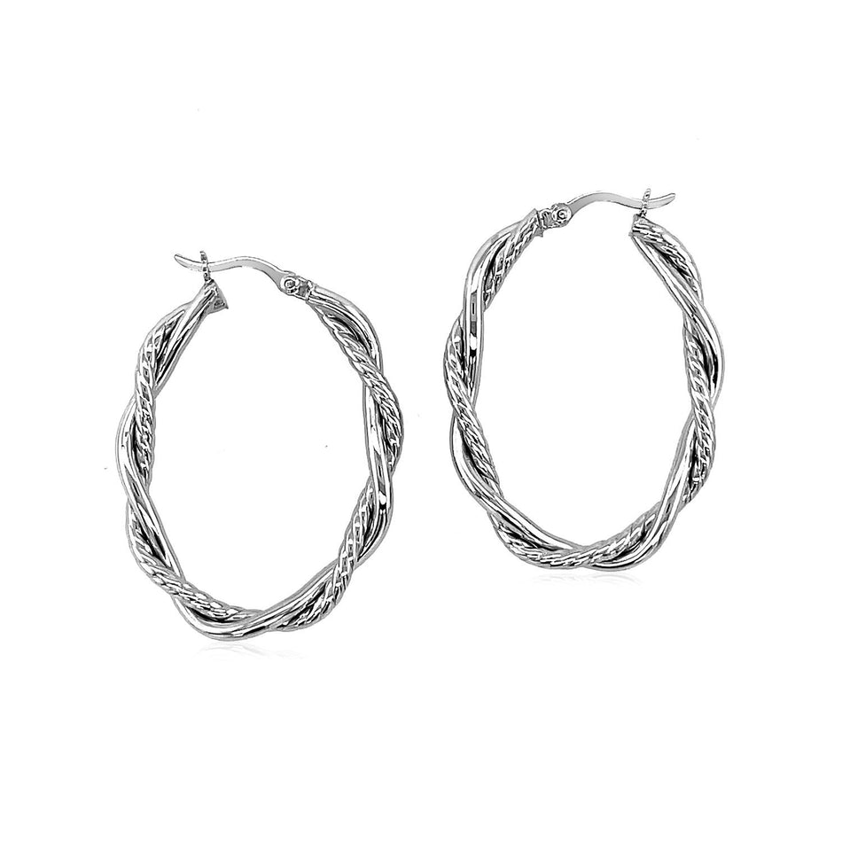 Sterling Silver Oval Hoop Braided Diamond Cut Earrings - Drakoi Marketplace