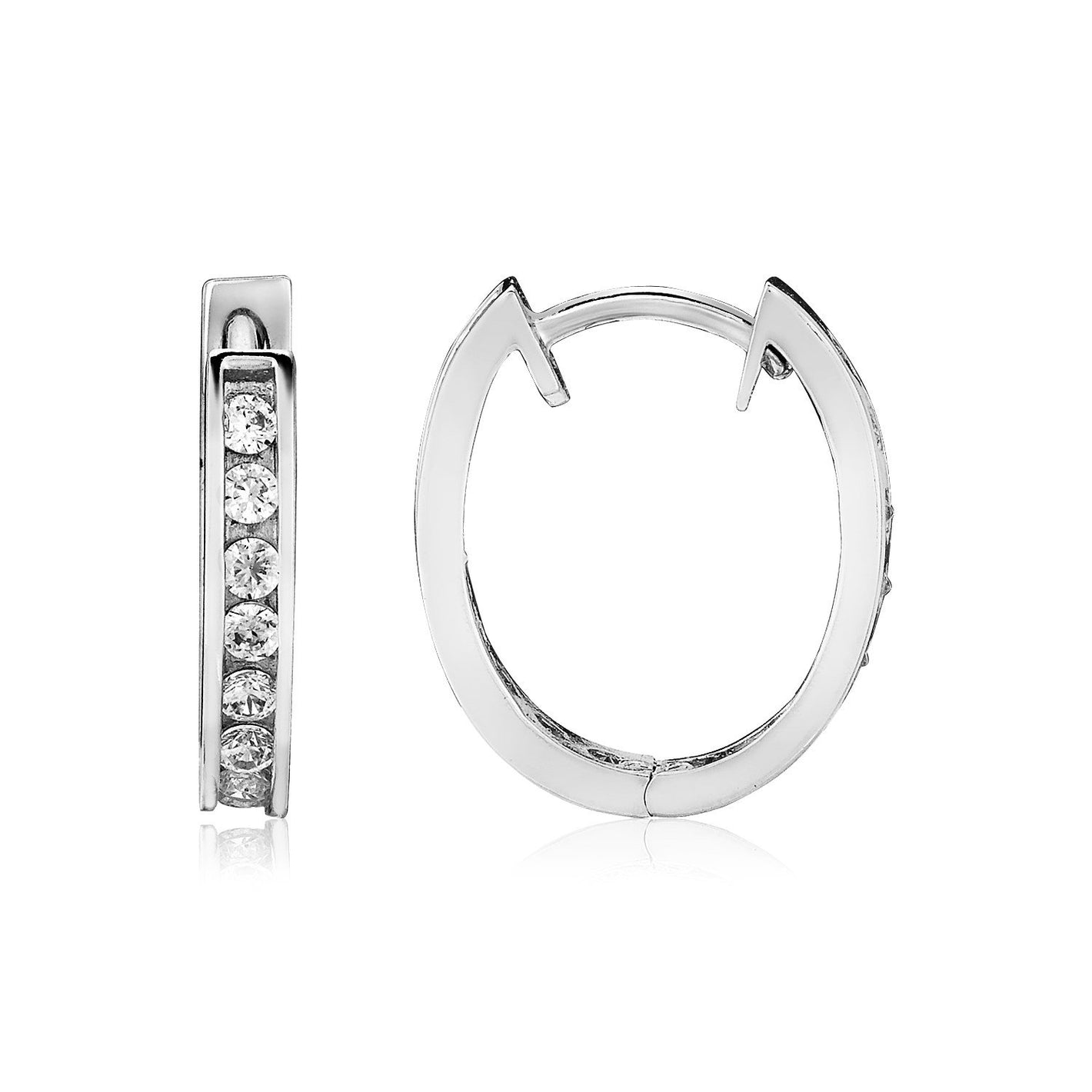 Sterling Silver Oval Hoop Earrings with Cubic Zirconias - Drakoi Marketplace