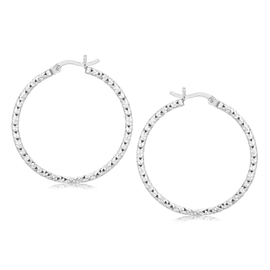 Sterling Silver Rhodium Plated Woven Style Polished Hoop Earrings - Drakoi Marketplace