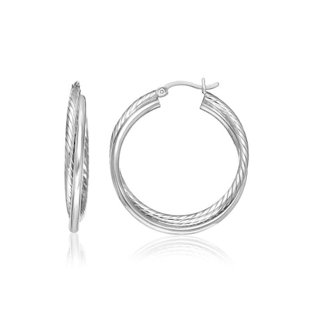 Sterling Silver Ridged Hoop Earrings with Textured Design - Drakoi Marketplace