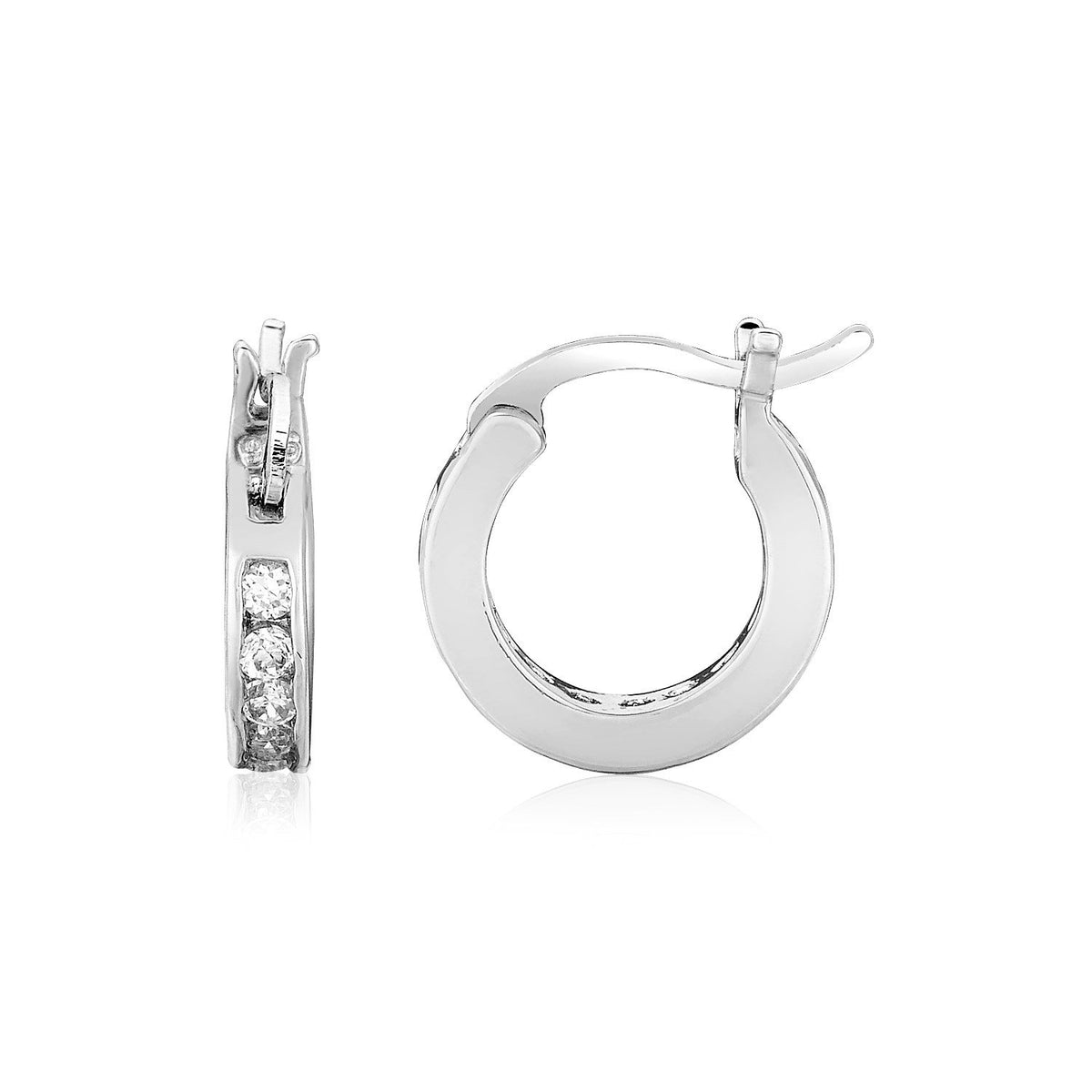 Sterling Silver Small Hoop Earrings with Cubic Zirconias - Drakoi Marketplace