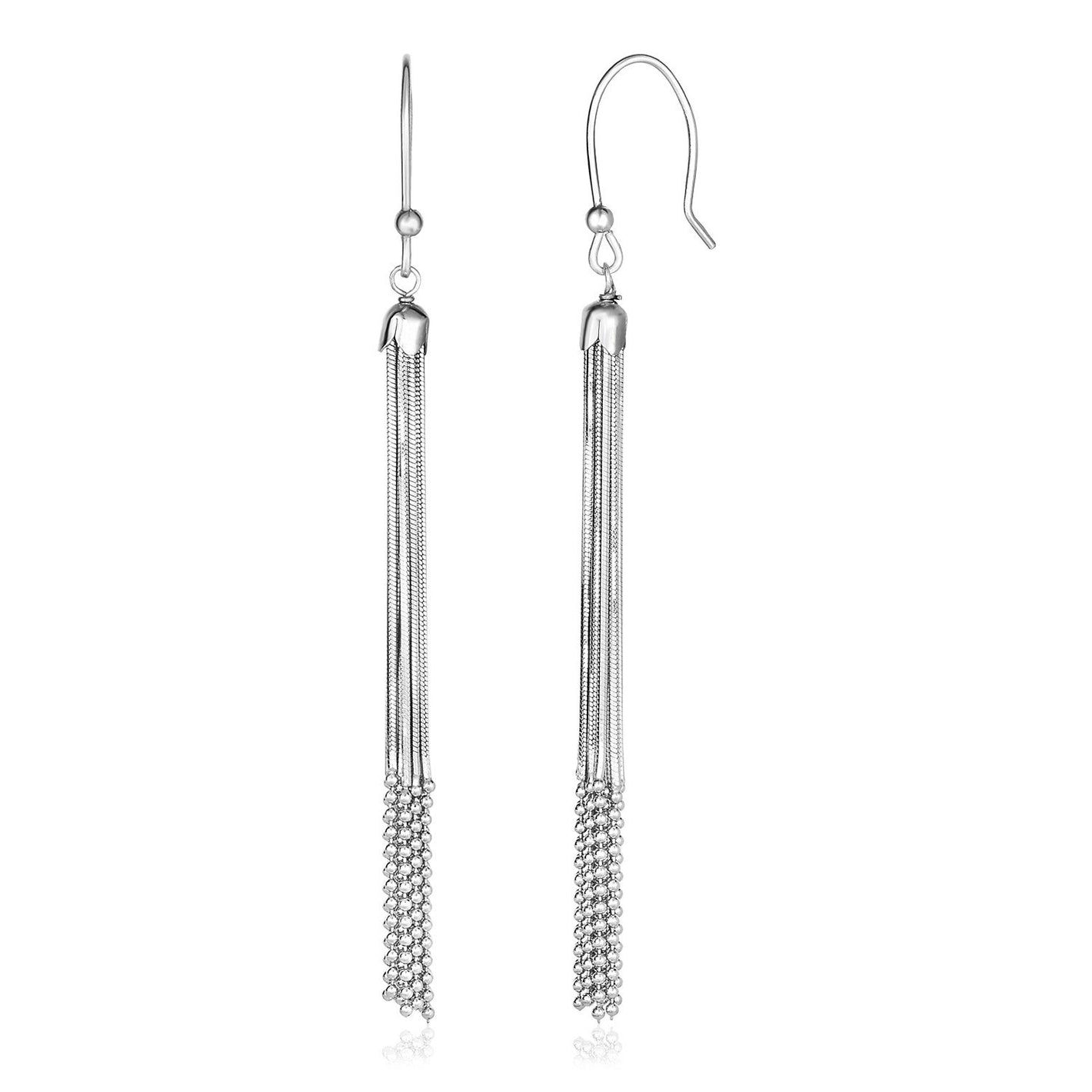 Sterling Silver Snake and Bead Chain Tassel Earrings - Drakoi Marketplace