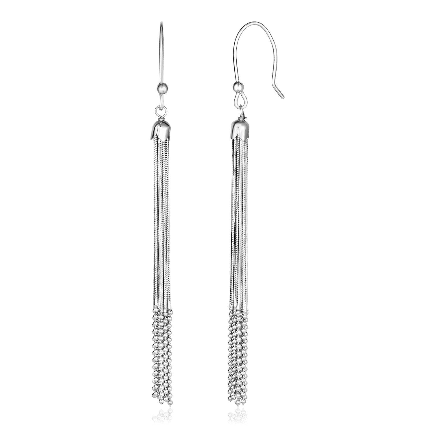 Sterling Silver Snake and Bead Chain Tassel Earrings - Drakoi Marketplace