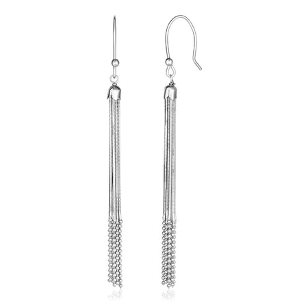 Sterling Silver Snake and Bead Chain Tassel Earrings - Drakoi Marketplace