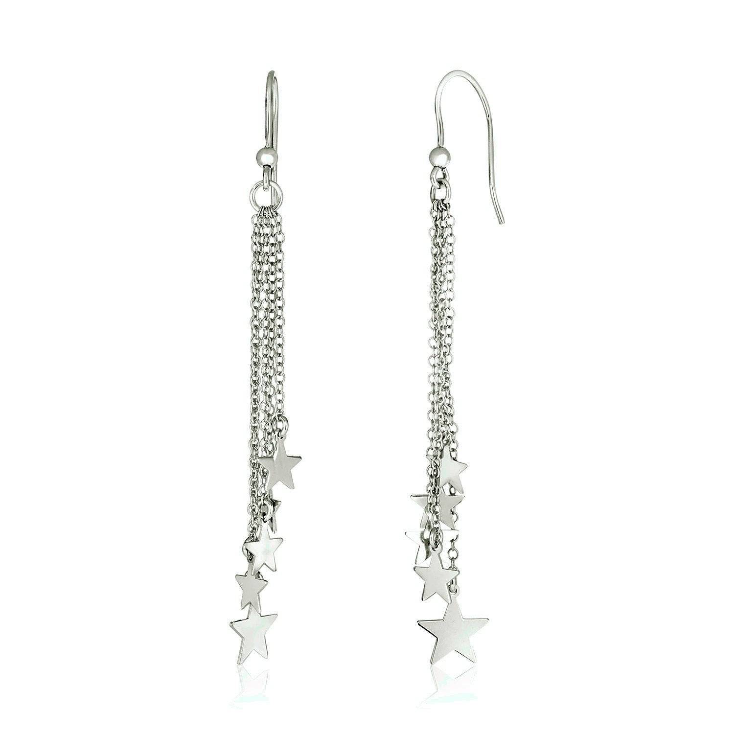 Sterling Silver Tassel Earrings with Polished Stars - Drakoi Marketplace