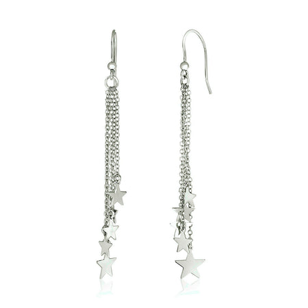 Sterling Silver Tassel Earrings with Polished Stars - Drakoi Marketplace