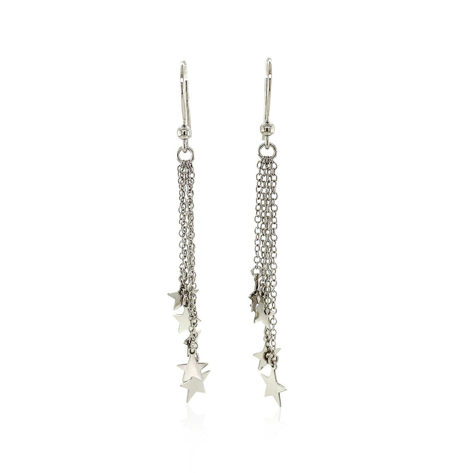 Sterling Silver Tassel Earrings with Polished Stars - Drakoi Marketplace