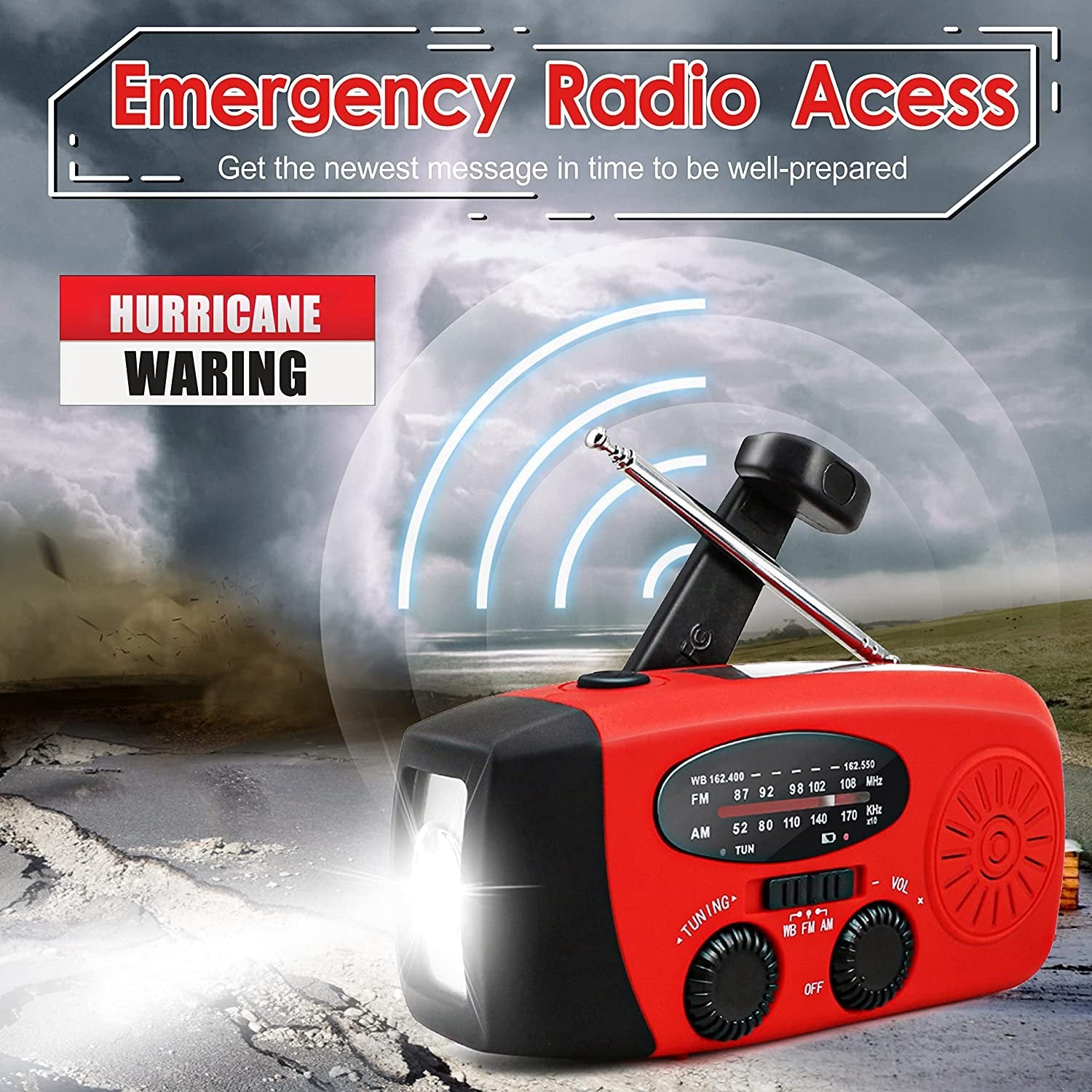 Storm Safe Emergency AM/FM/NOAA Weather Band Radio With Solar Flash Light And Built-in Phone Charger - Drakoi Marketplace