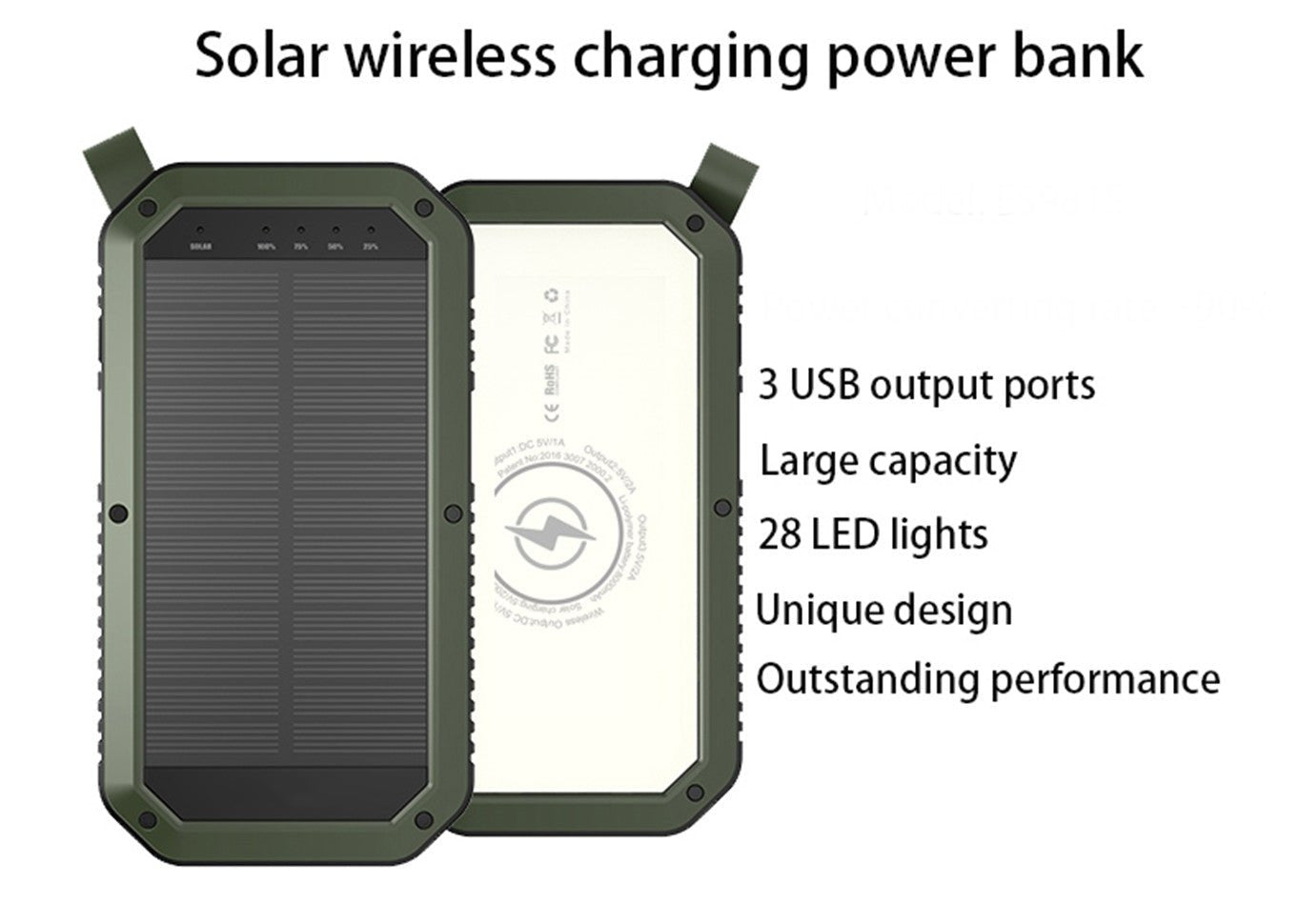 Sun Chaser Mini Solar Powered Wireless Phone Charger 10,000 mAh With LED Flood Light - Drakoi Marketplace