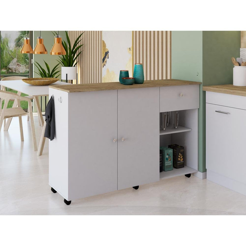 Syros Kitchen Island Cart White - Drakoi Marketplace