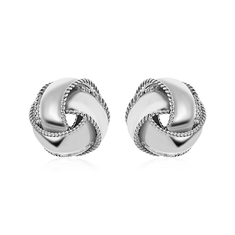 Textured and Polished Love Knot Earrings in Sterling Silver - Drakoi Marketplace