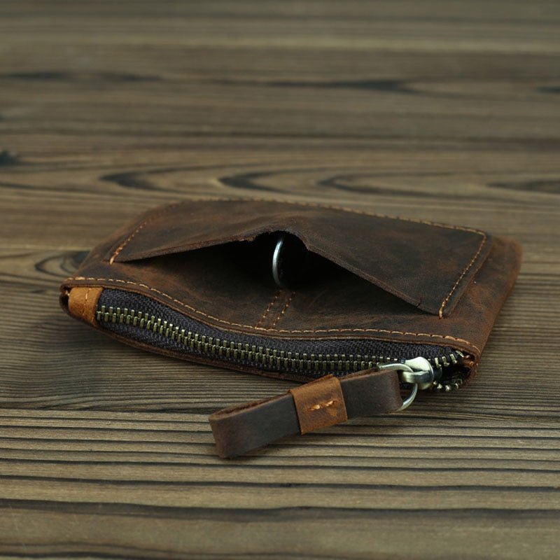 The Cael | Handmade Leather Coin Purse with Zipper - Drakoi Marketplace