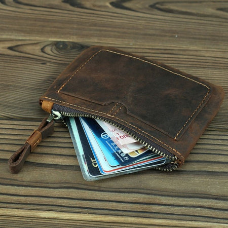 The Cael | Handmade Leather Coin Purse with Zipper - Drakoi Marketplace