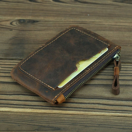 The Cael | Handmade Leather Coin Purse with Zipper - Drakoi Marketplace