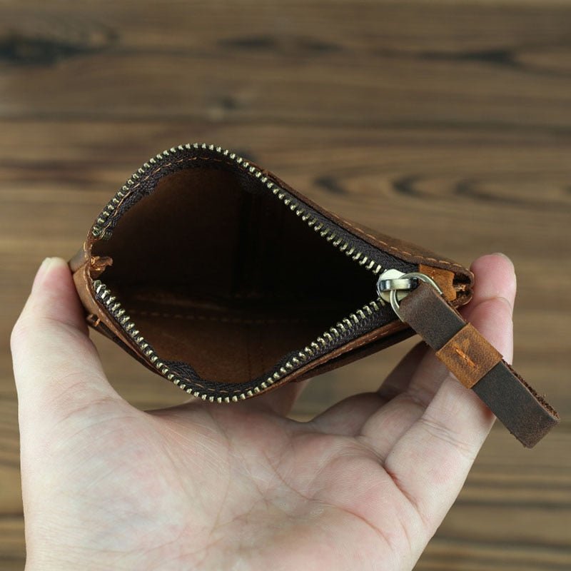 The Cael | Handmade Leather Coin Purse with Zipper - Drakoi Marketplace