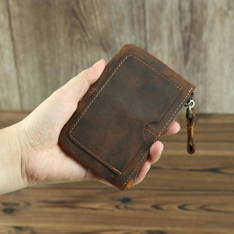 The Cael | Handmade Leather Coin Purse with Zipper - Drakoi Marketplace