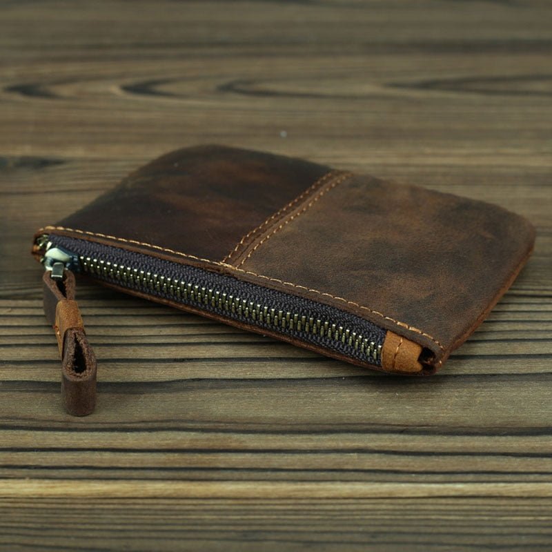 The Cael | Handmade Leather Coin Purse with Zipper - Drakoi Marketplace