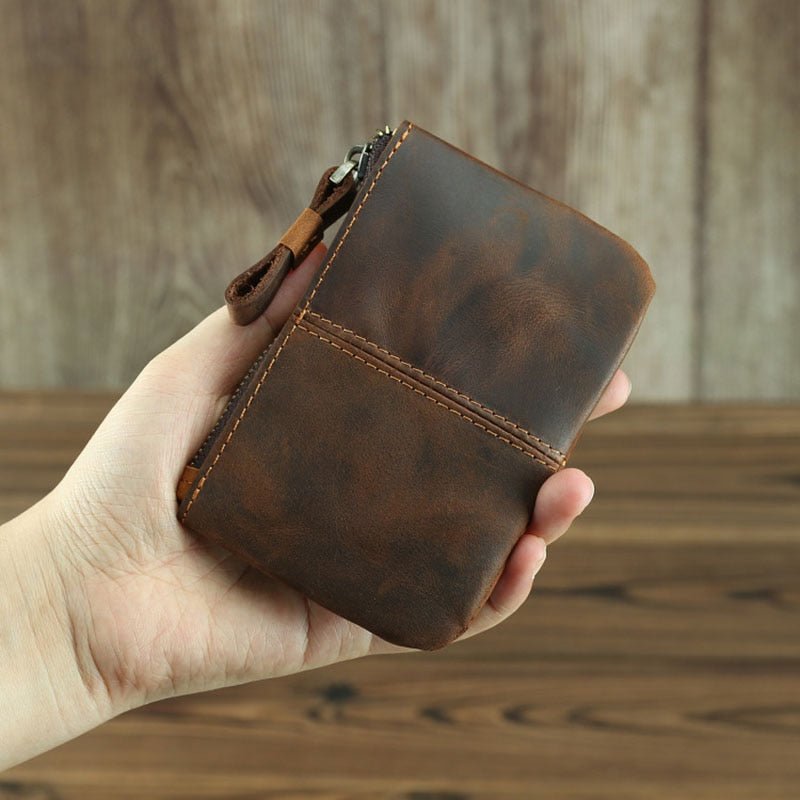 The Cael | Handmade Leather Coin Purse with Zipper - Drakoi Marketplace