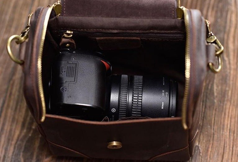 The Calista | Small Leather Camera Bag - Leather Camera Lens Case - Drakoi Marketplace