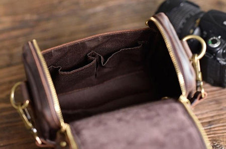 The Calista | Small Leather Camera Bag - Leather Camera Lens Case - Drakoi Marketplace