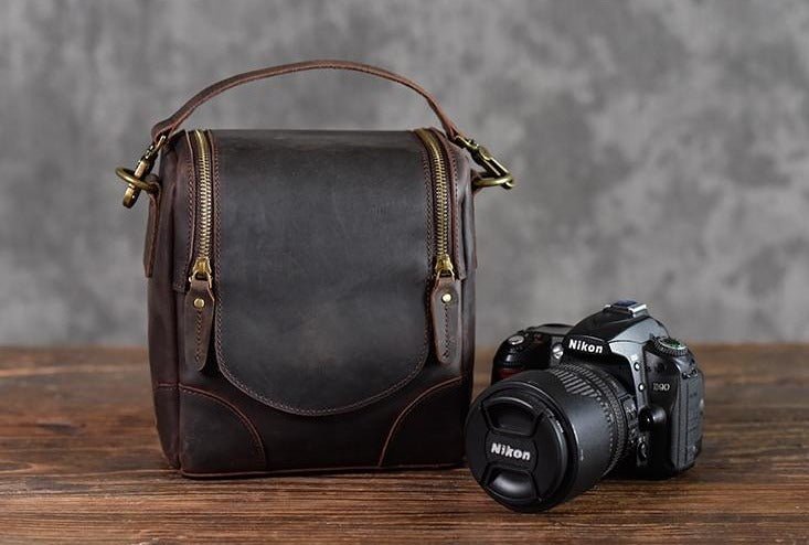 The Calista | Small Leather Camera Bag - Leather Camera Lens Case - Drakoi Marketplace