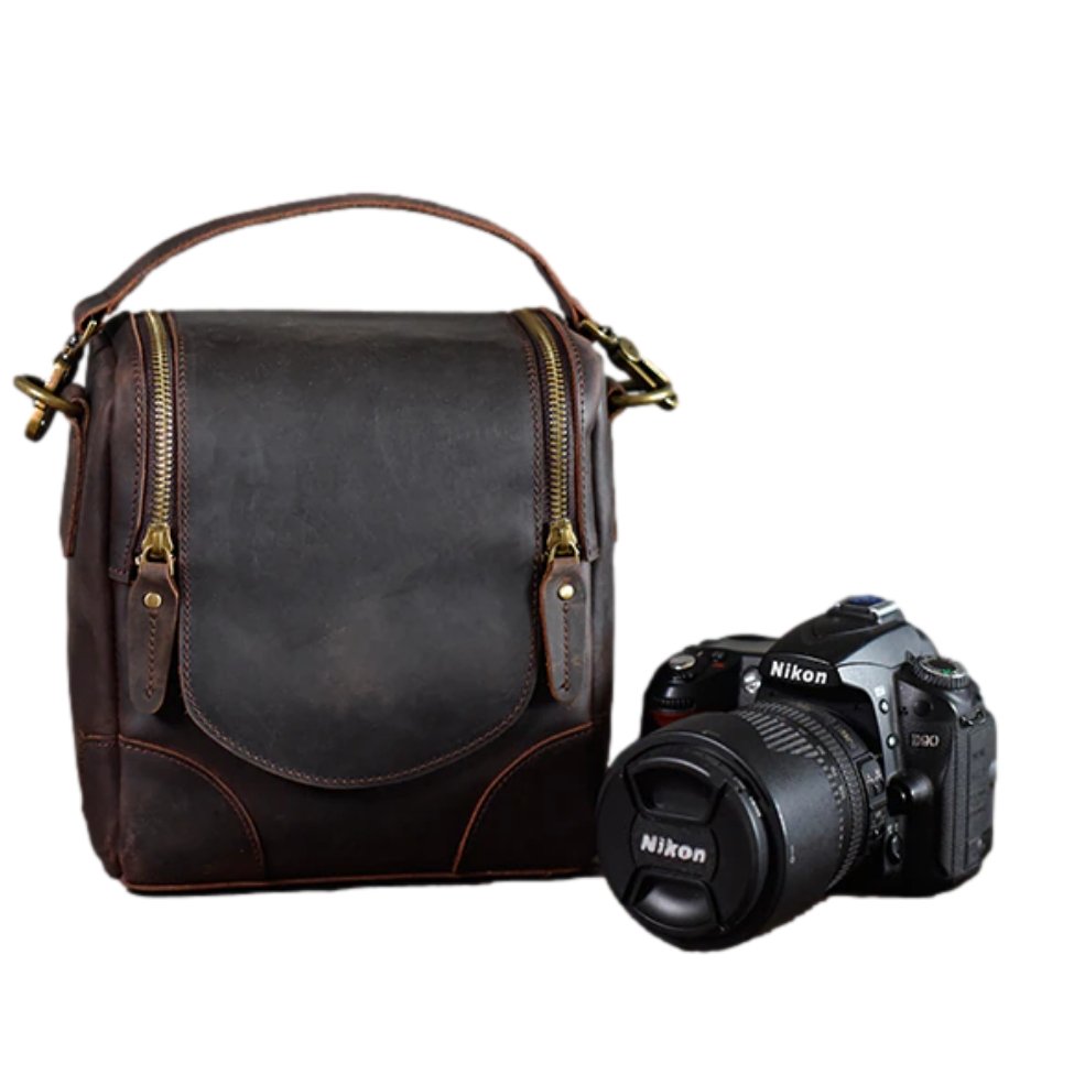 The Calista | Small Leather Camera Bag - Leather Camera Lens Case - Drakoi Marketplace